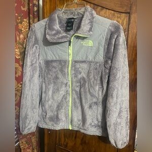 North Face fleece jacket. EUC kids size 10/12. Gray with green trim